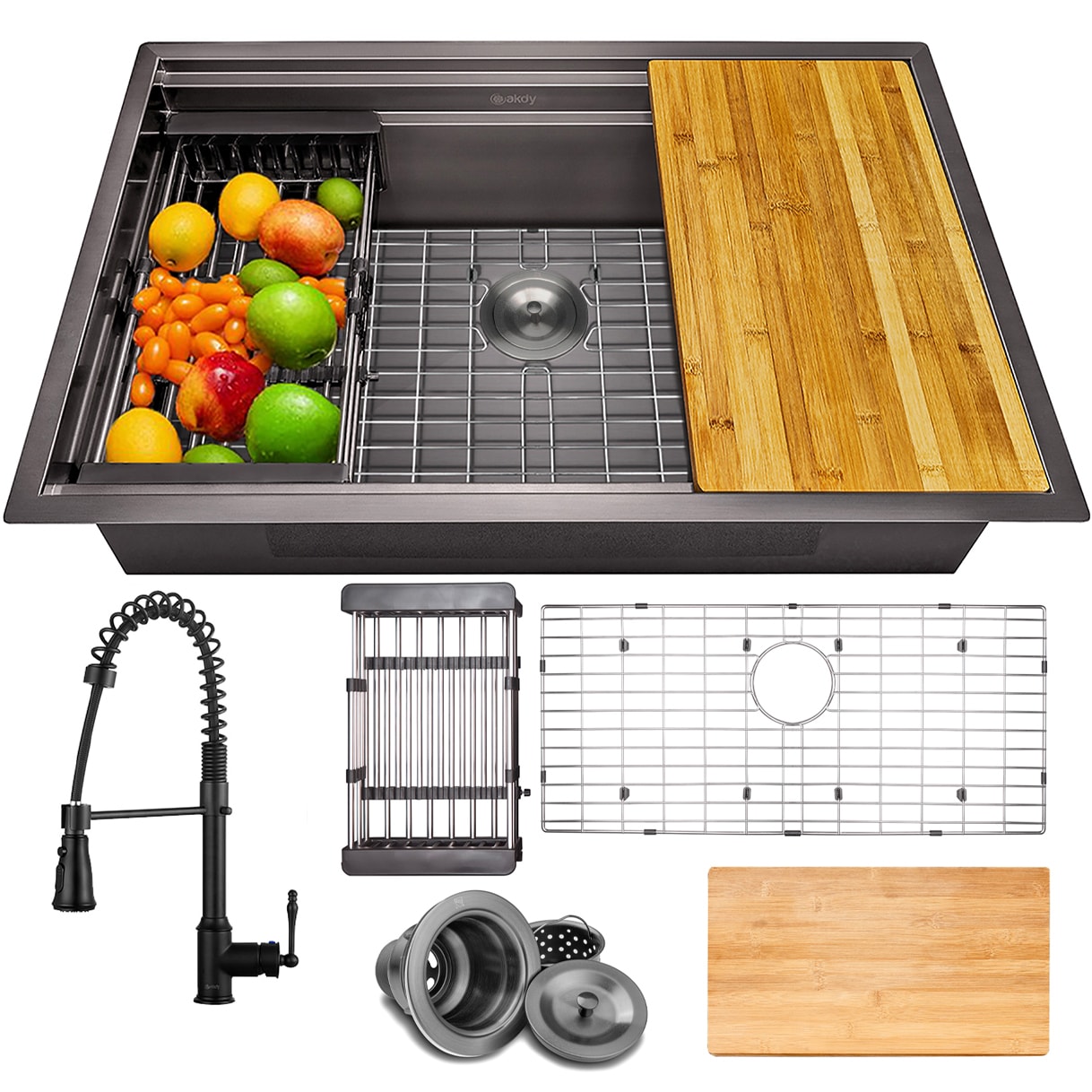 AKDY Undermount 32-in x 22-in Stainless steel Single bowl Workstation Kitchen Sink All-in-One Kit