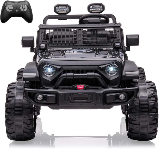 WhizMax 24V Kids Ride-On Car With Remote Control-2 Seats 20in Extra Wide Seat-LED Lights-Front Storage-Bottle Holder-Horn-Music-USB-Black