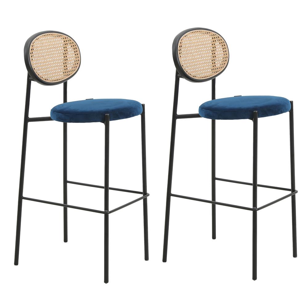 Leisuremod Euston Modern Wicker Bar Stool With Black Steel Frame Set of 2