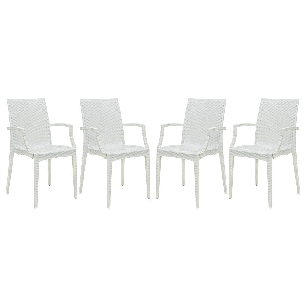 Leisuremod Weave Mace IndoorOutdoor Chair With Arms Set of 4