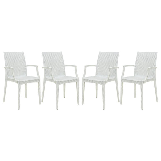 Leisuremod Weave Mace IndoorOutdoor Chair With Arms Set of 4