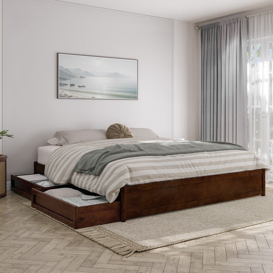 AFI King Walnut Wood Platform Bed Storage