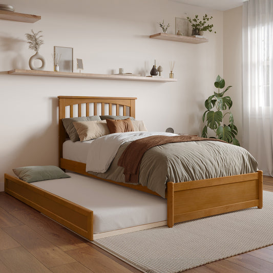 AFI Twin extra long Light Toffee Wood Trundle Bed with Headboard