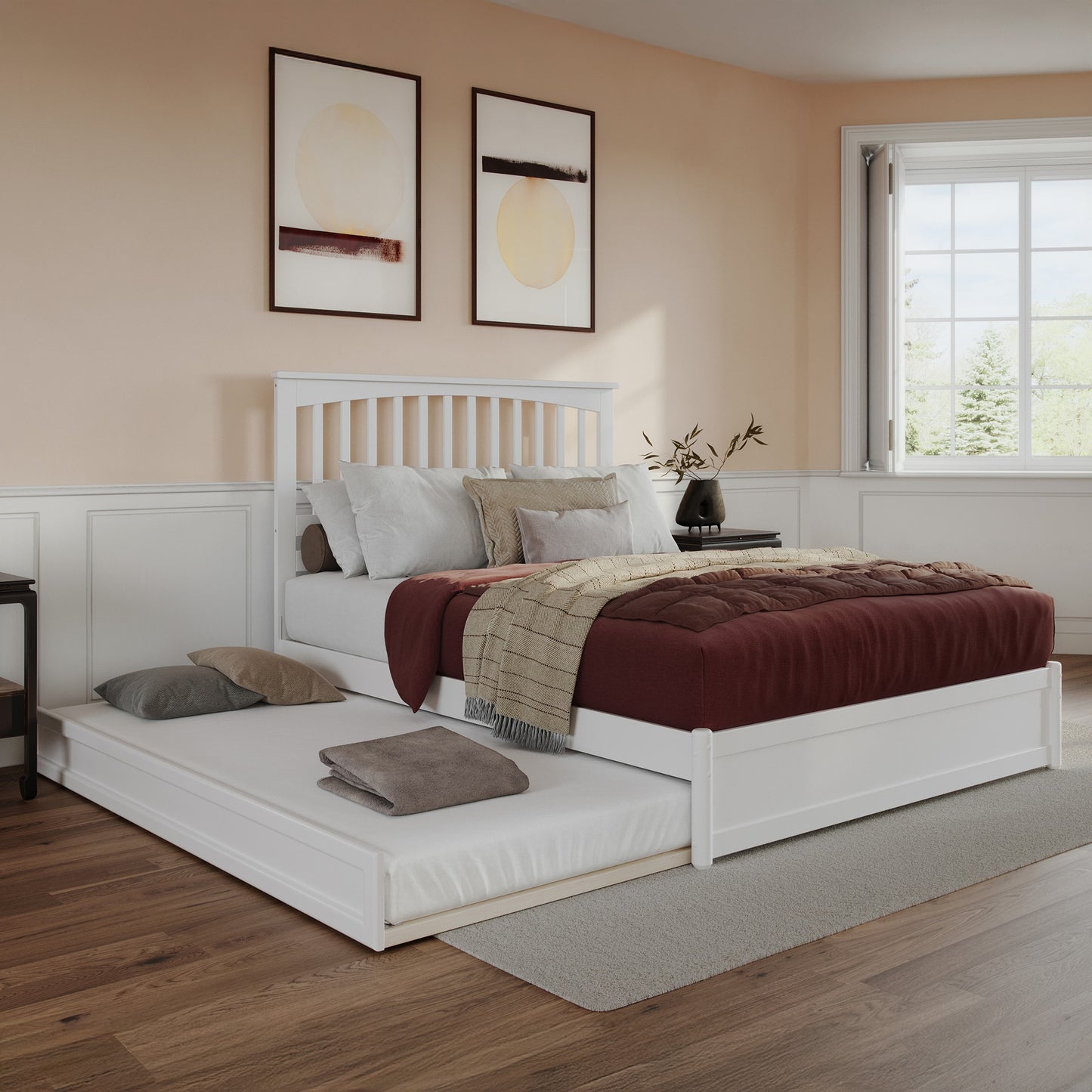 AFI Queen White Wood Trundle Bed with Headboard