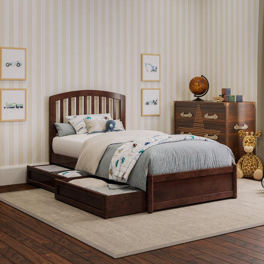 AFI Twin Walnut Wood Platform Bed Storage with Headboard