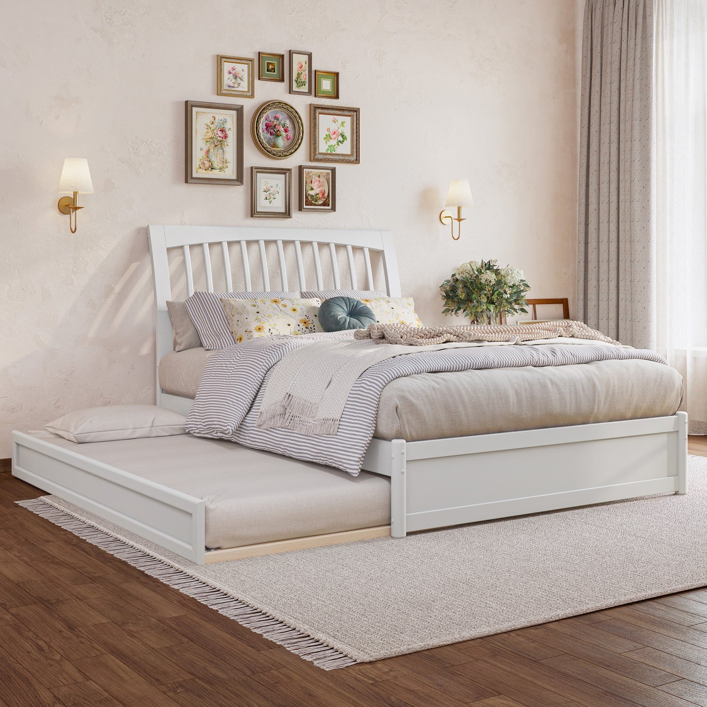AFI Full White Wood Trundle Bed with Headboard