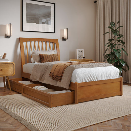 AFI Twin extra long Light Toffee Wood Platform Bed Storage with Headboard