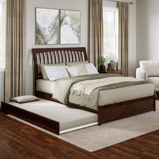 AFI Queen Walnut Wood Trundle Bed with Headboard