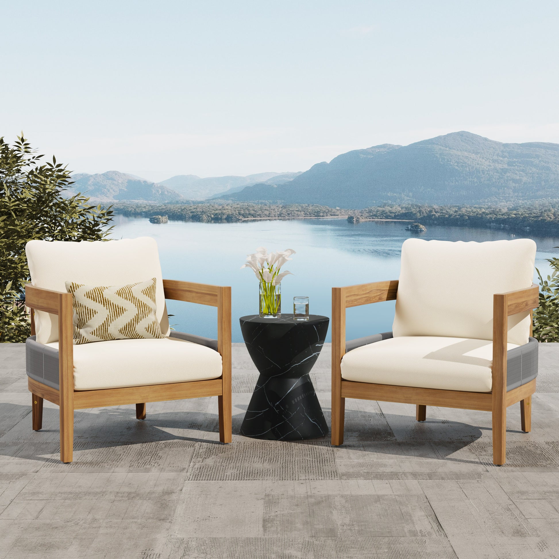 Christopher Knight Home Porto Outdoor Loveseat and Table with Club Chair Set-TEAK FINSH+GREY ROPE