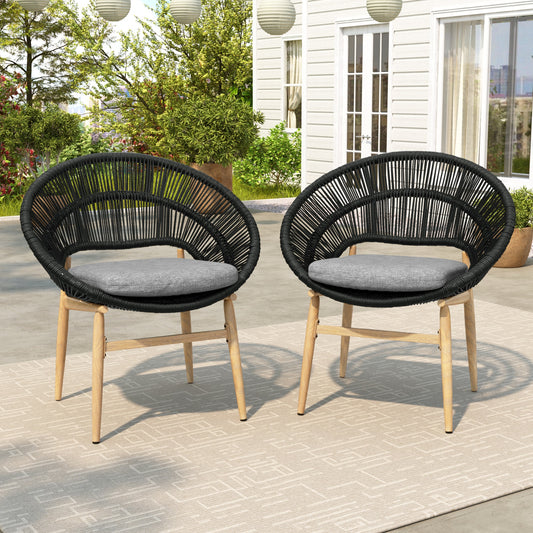 Christopher Knight Home James Patio Iron Dinning Chairs  Set of 2-Teak Finished +Dark Gray