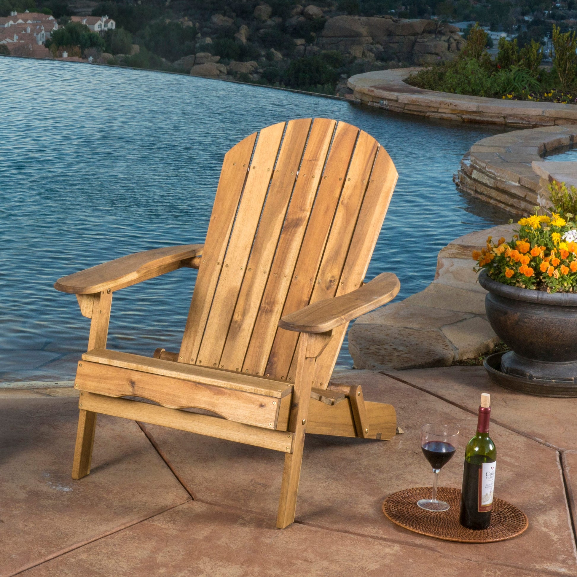 ModernLuxe MALIBU RECLINING ADIRONDACK CHAIR Natural Stained Wood Frame Stationary Adirondack Chair with Solid Seat