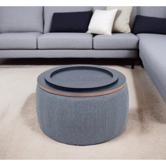 HomeRoots Modern Dark Gray Round Storage Ottoman