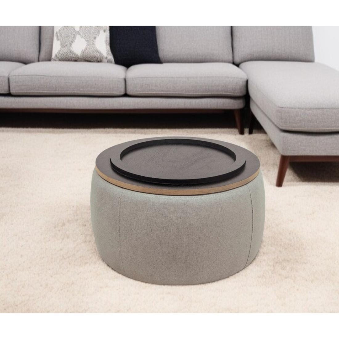 HomeRoots Modern Light Gray Round Storage Ottoman