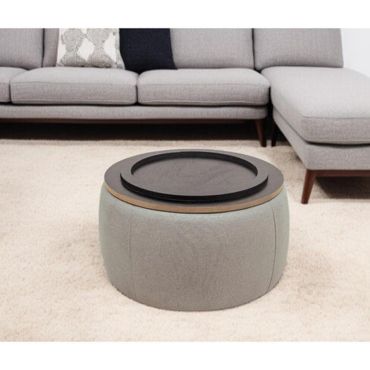 HomeRoots Modern Light Gray Round Storage Ottoman