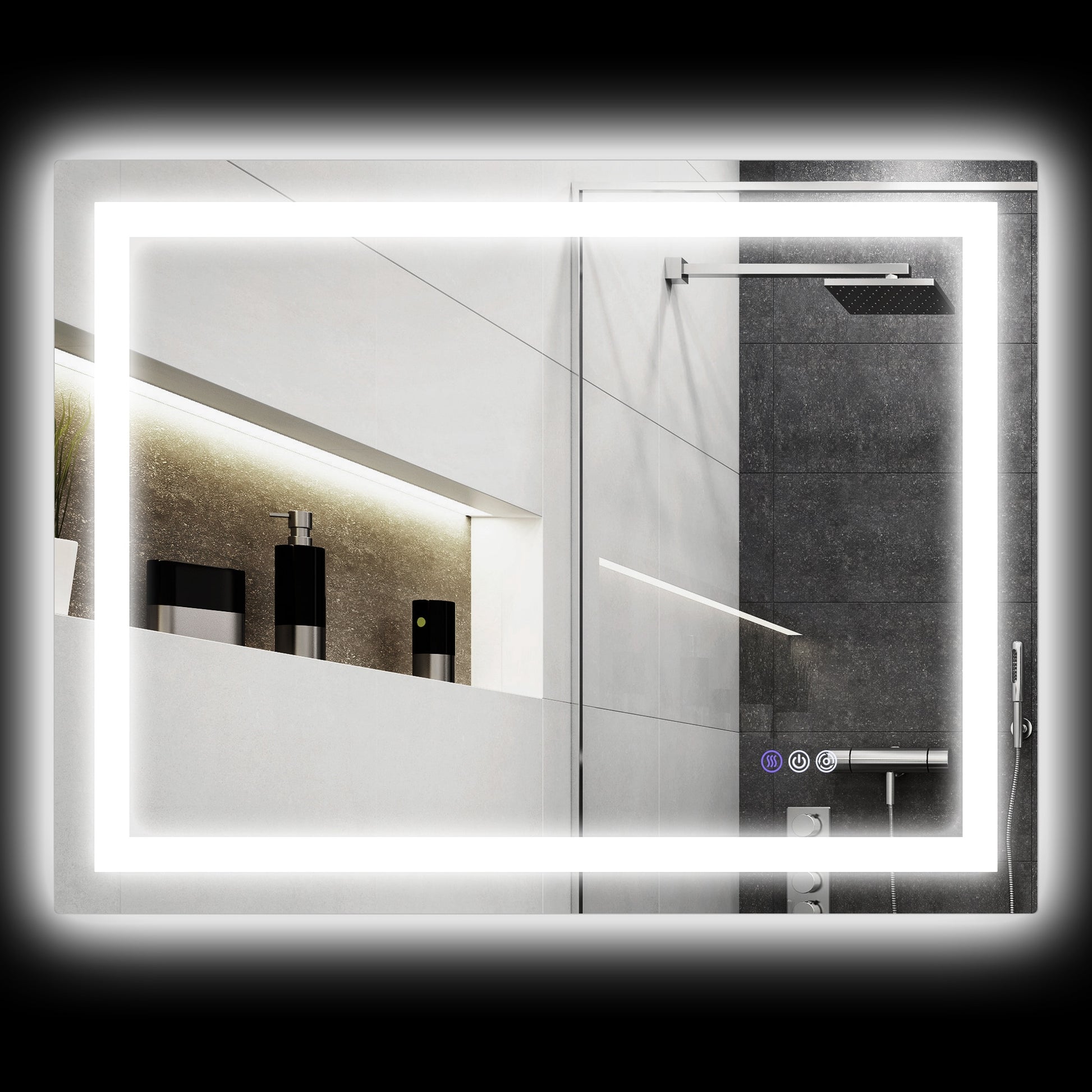 AAZJ Bathroom Mirrors 35-in x 28-in Beveled Frameless Rectangle Dimmable LED Lighted Fog Free Bathroom Vanity Mirror ( Clear )