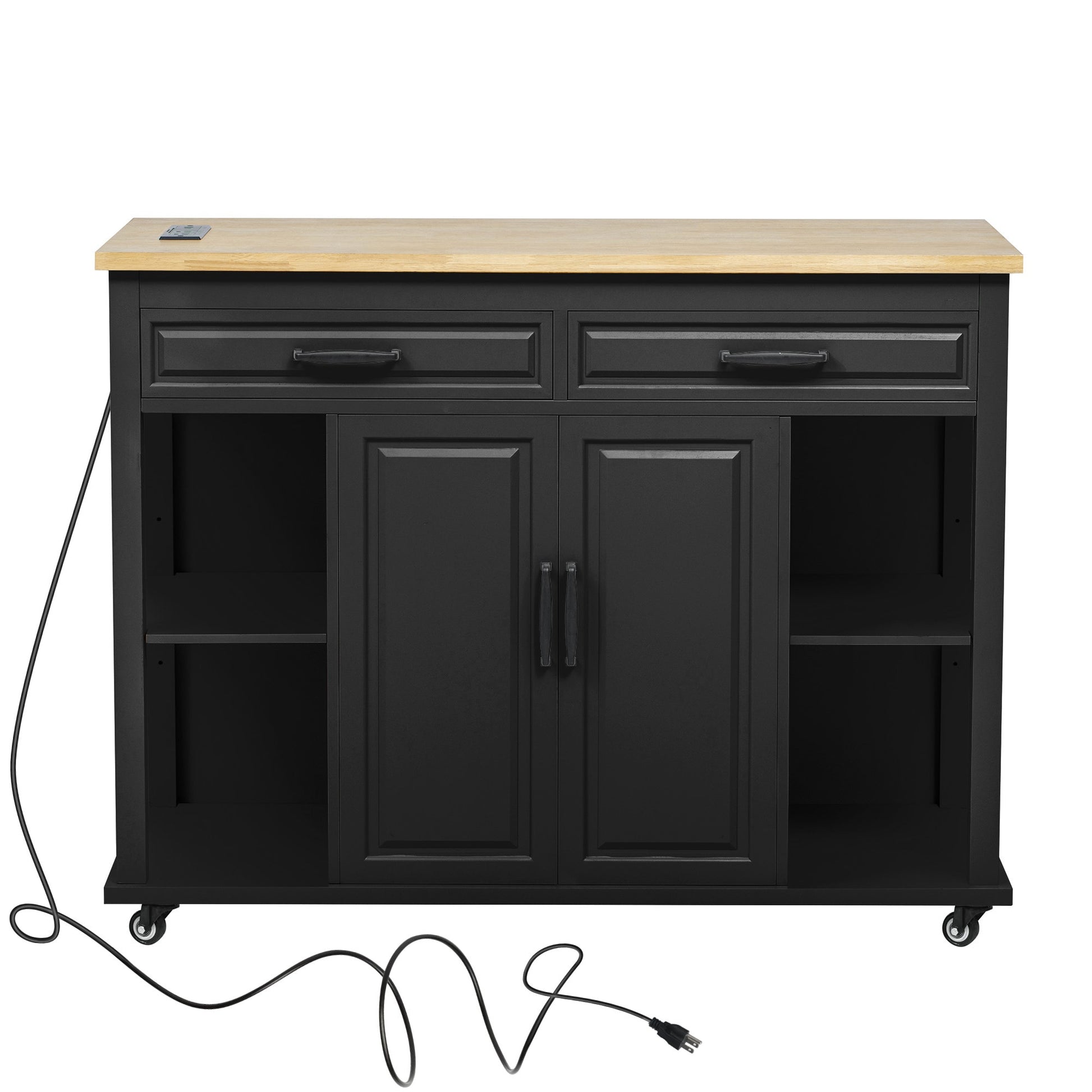 BABOOM Black MDF Base with Wood Rolling Kitchen Island ( 33.5-in x 47.2-in x 36.8-in )