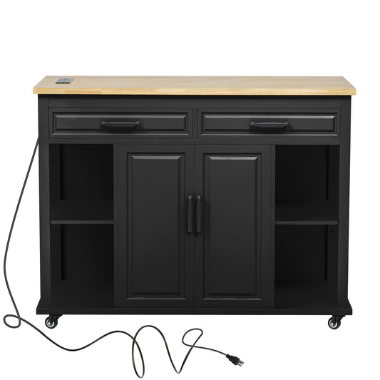 BABOOM Black MDF Base with Wood Rolling Kitchen Island ( 33.5-in x 47.2-in x 36.8-in )