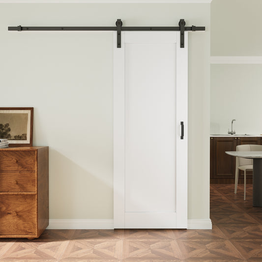 JUJUBON 32-in x 96-in White Square MDF Solid core Single Barn Door (Hardware Included)
