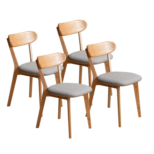 Vynxaria  Set of 4 Natural Oak Dining Chairs with Upholstered Seat