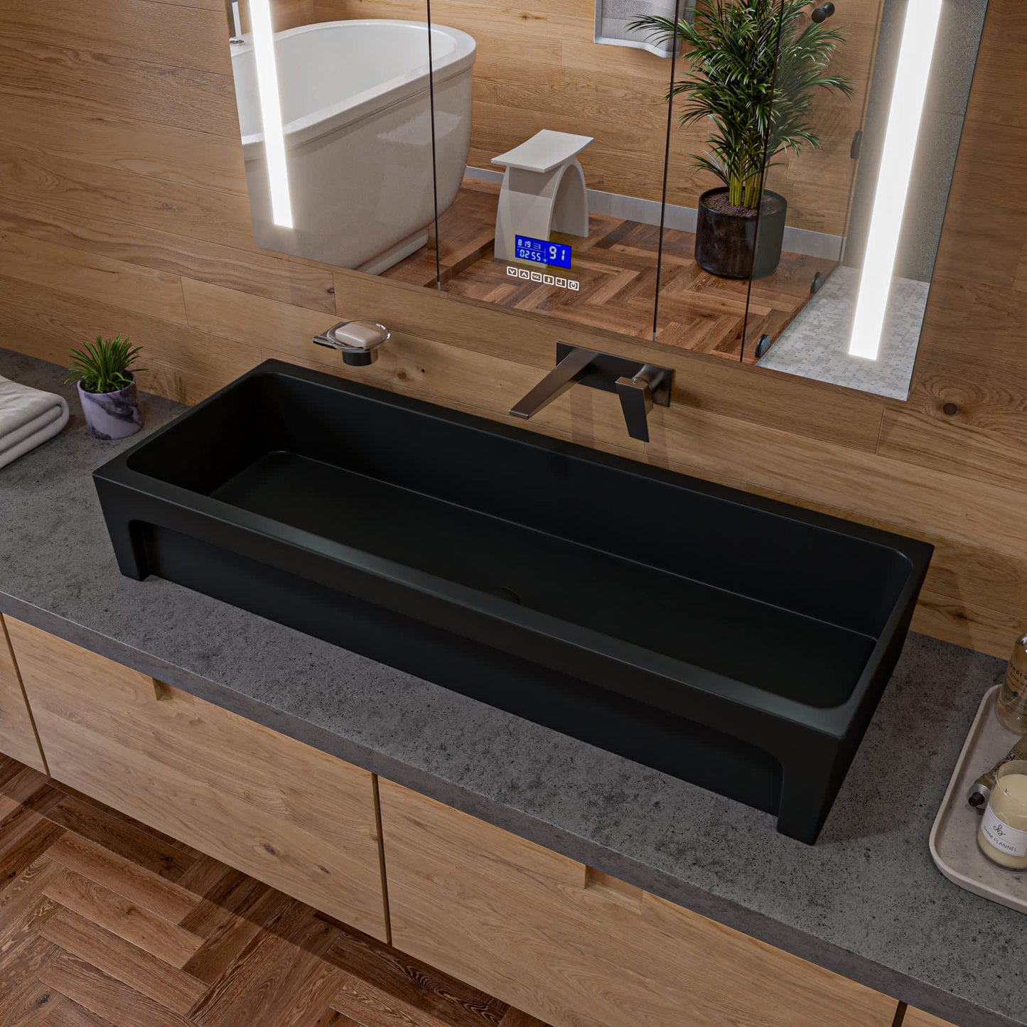 ALFI AB48TRBM 48-in Black Matte Above Mount Fireclay Bathroom Trough Sink