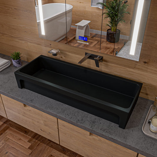 ALFI AB48TRBM 48-in Black Matte Above Mount Fireclay Bathroom Trough Sink