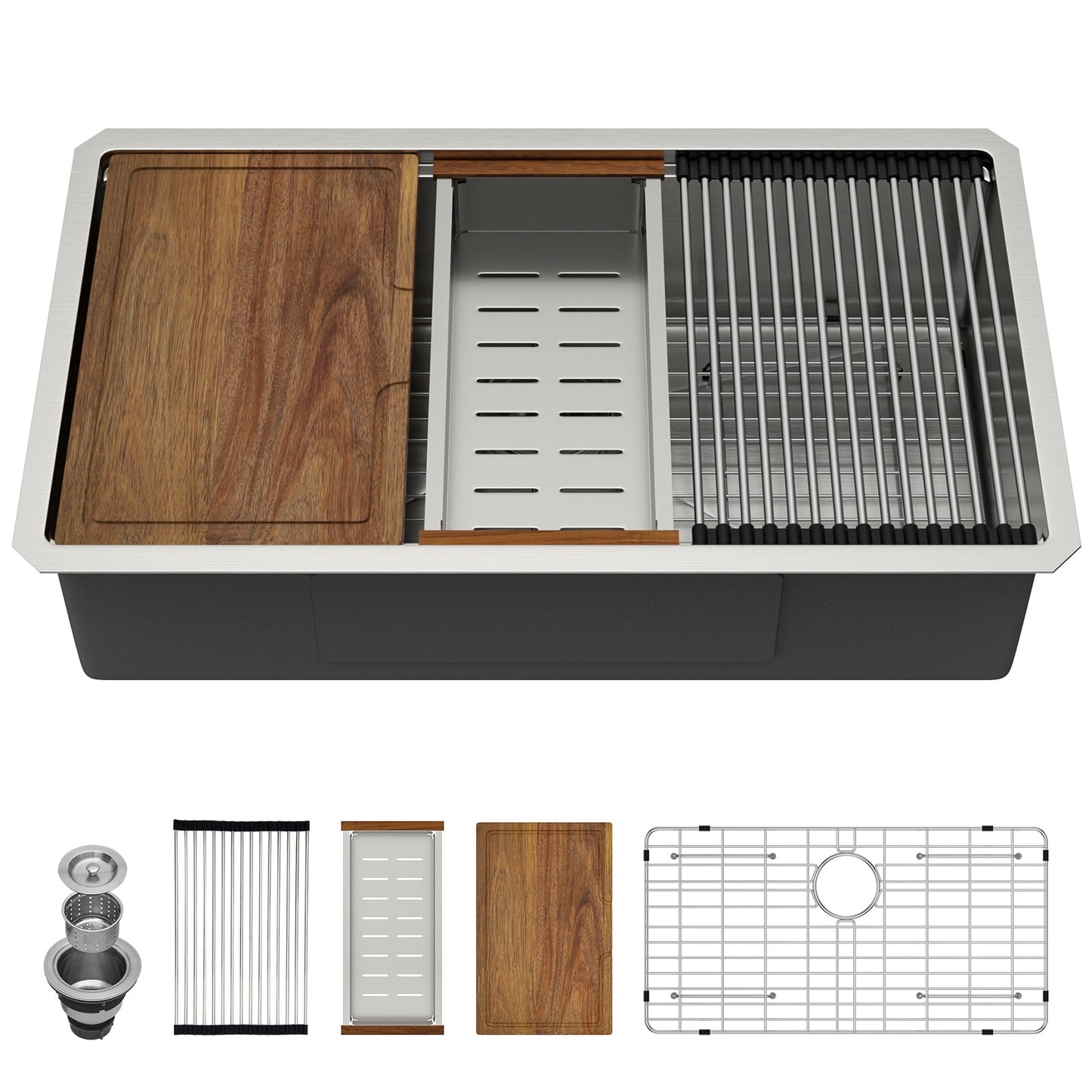 Lordear Undermount 33-in x 19-in Stainless steel Single bowl 16 -Gauge Workstation Kitchen Sink
