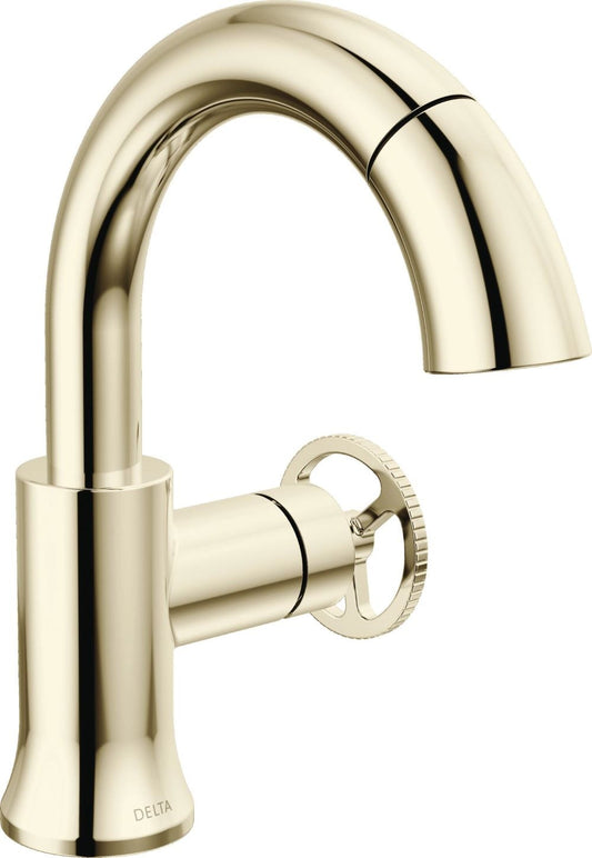 Delta Trinsic Polished Nickel Single hole 1-handle WaterSense Mid-arc Residential Handle Pull-down Bathroom Sink Faucet with Drain