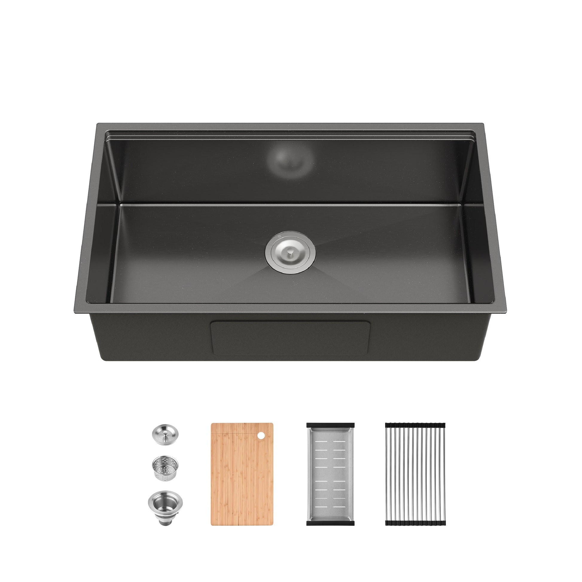 Tatayosi Stainless Steel Kitchen Sink 33x19 Inches Single Bowl Undermount Handmade Sink in Brushed with Cutting Board Colander