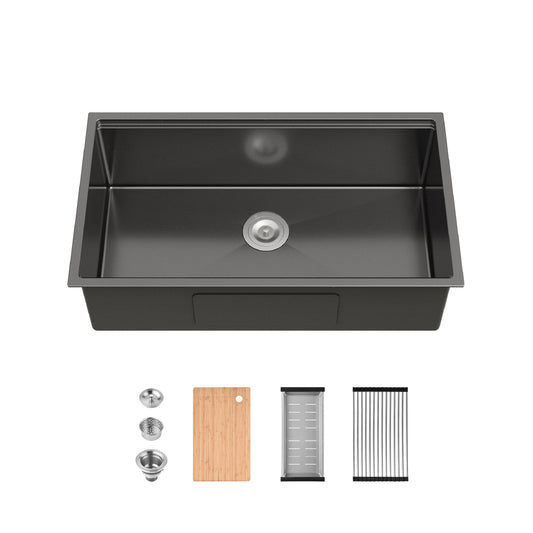 Tatayosi Stainless Steel Kitchen Sink 33x19 Inches Single Bowl Undermount Handmade Sink in Brushed with Cutting Board Colander
