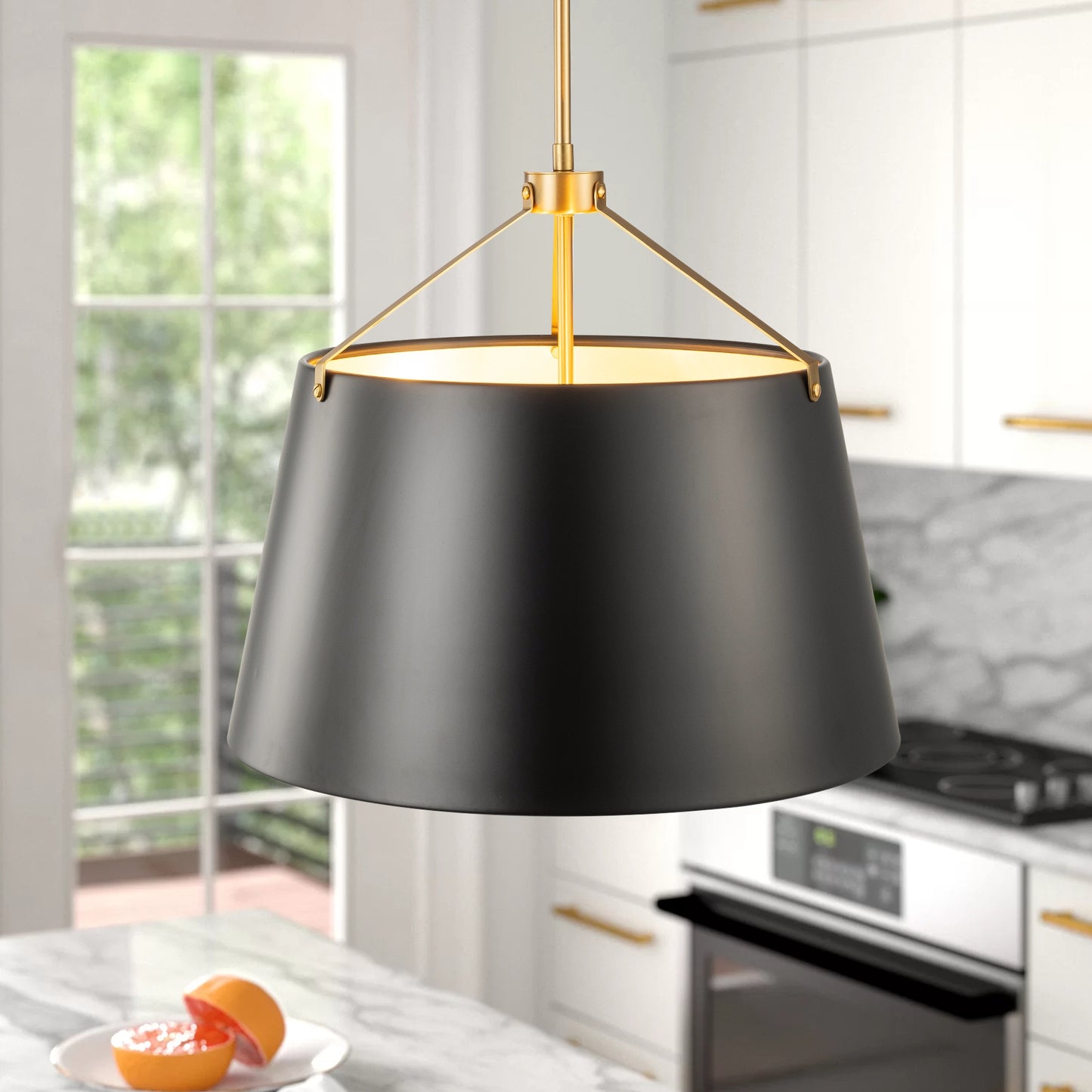 Y'INSP Veturia 3 -Light Matte Black Industrial Metal Dome Large Indoor Hanging Pendant Light
