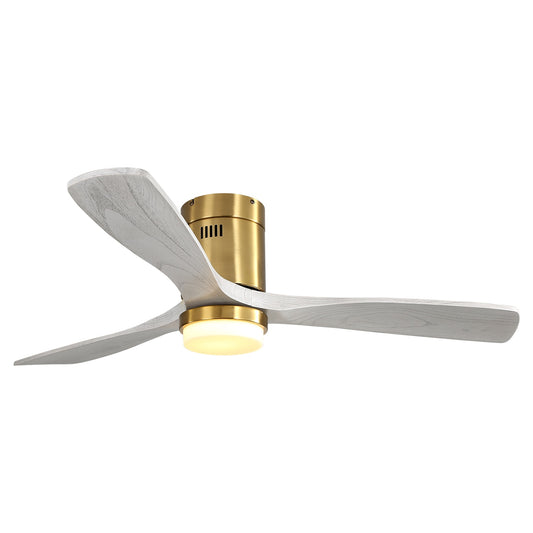 Yardreeze 52-in Gold with White Blades Color-Changing Integrated LED Flush Mount Ceiling Fan With Light and Remote Included 3 -Blade