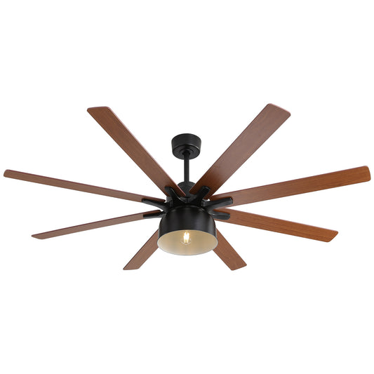 Yardreeze 66-in White with Brown Blades Color-Changing Integrated LED Ceiling Fan With Light and Remote Included 8 -Blade