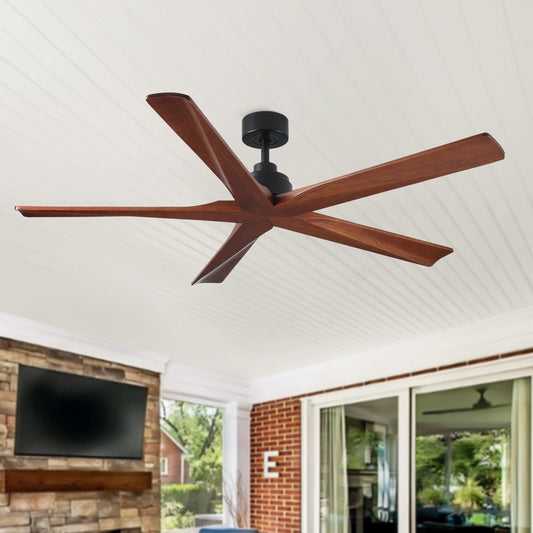Bayfeve Adjustable Speed 60-in Black with Solid Wood Blades Covered Outdoor Ceiling Fan Without Light and Remote Included 5 -Blade