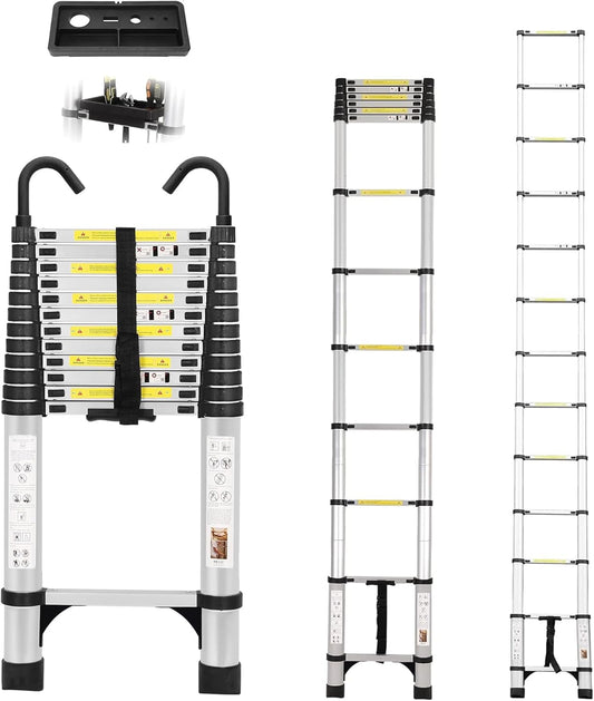 Dajianglx 16.5 FT Telescoping Ladder, Lightweight Multi-Purpose Aluminum Extension Ladder w\/Tool Tray and Non-Slip Feet, Retractable Extendable Ladder for Home, RV, Roof and Outdoor Work
