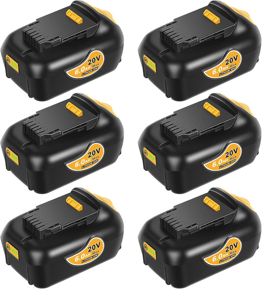 6-Packs 6000mAh Lithium-Ion Batteries, Replacement for Dewalt 20V max Battery, Compatible with Dewalt 20 Volt Battery Chargers and Tools