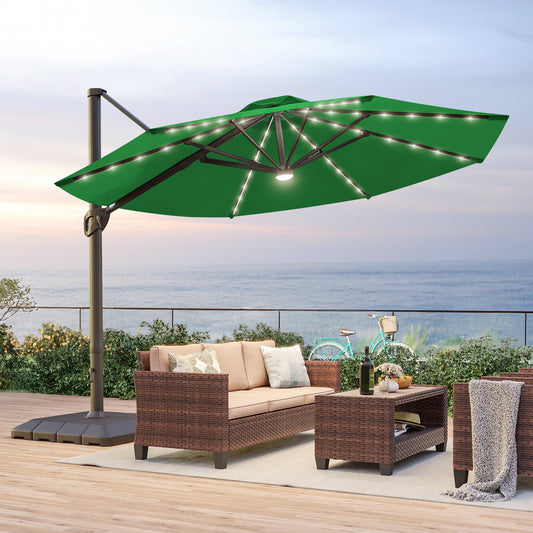 ACEGOSES 11-ft Aluminum Green No-tilt Cantilever Patio Umbrella with Lights with Base
