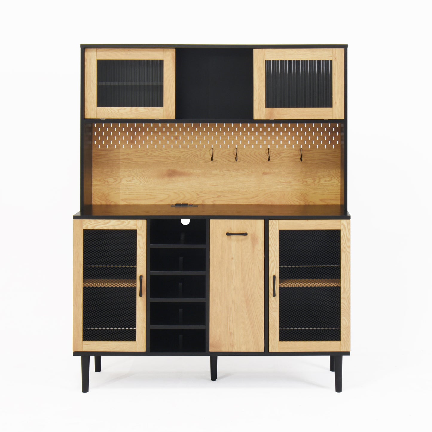 Flynama Contemporary/Modern Black and Natural Kitchen hutch with Wine Storage