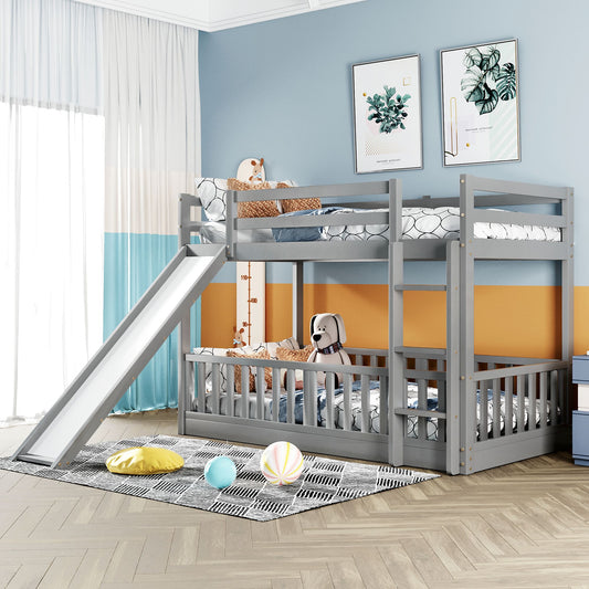 ModernLuxe Twin Over Twin Bunk Bed with Slide and Ladder Gray
