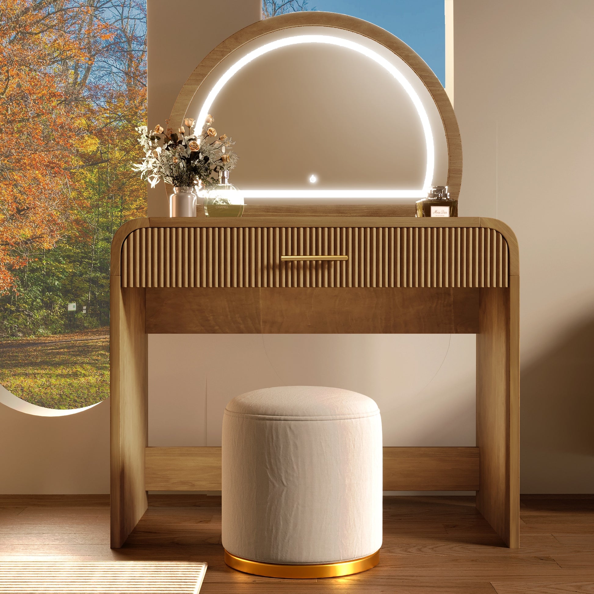 ModernLuxe 39inch Makeup Vanity Table with Mirror Touch Screen Lighted Mirror Dressing Table with Drawer for Bedroom Espresso