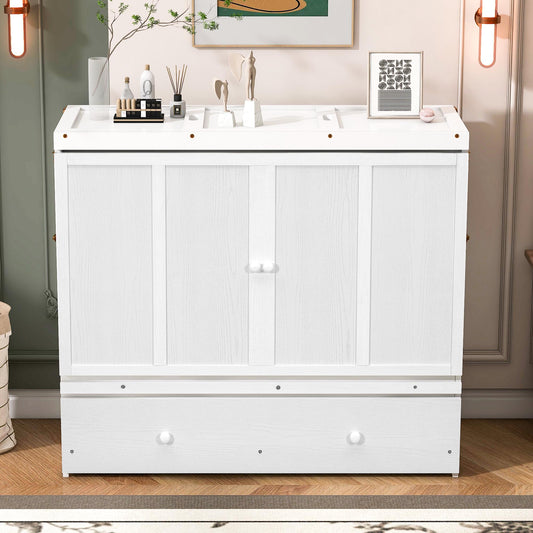 ModernLuxe Full Size Murphy Bed with USB Port and a Large Drawer White