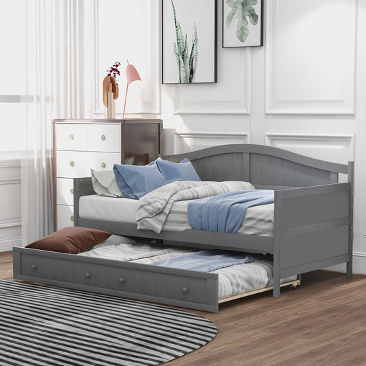 ModernLuxe Twin Wooden Daybed with Trundle Bed Sofa Bed for Bedroom Living Room Gray