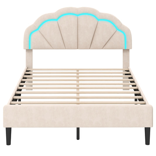 Iseryn Full Beige Metal Bed Frame with Headboard