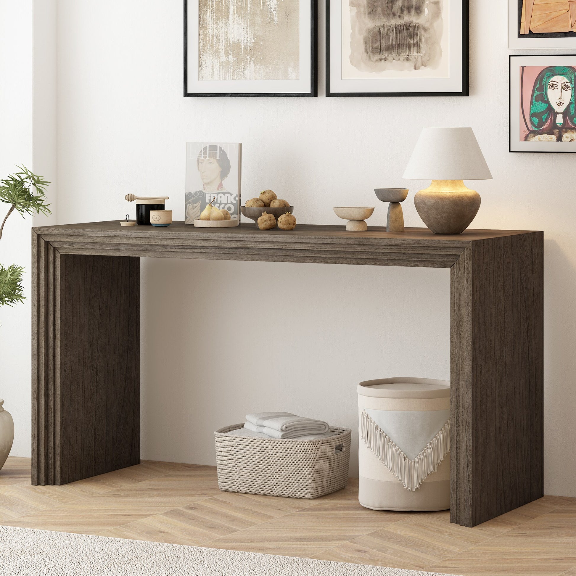ModernLuxe Modern Style Console Table made of Paulownia Solid Wood VeneerSuitable for Foyer Living Room or Entryway