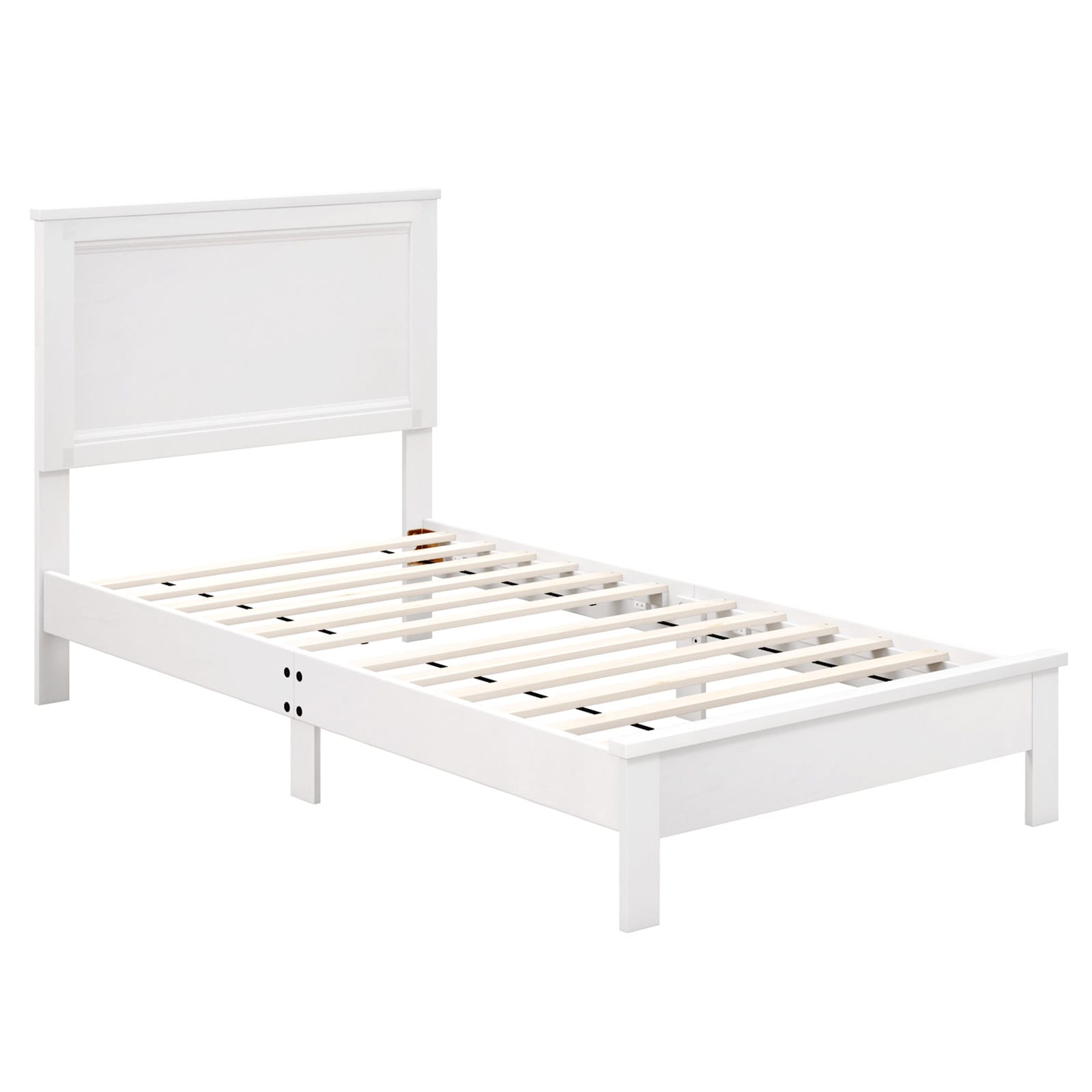 Iseryn Twin White Wood Bed Frame with Headboard