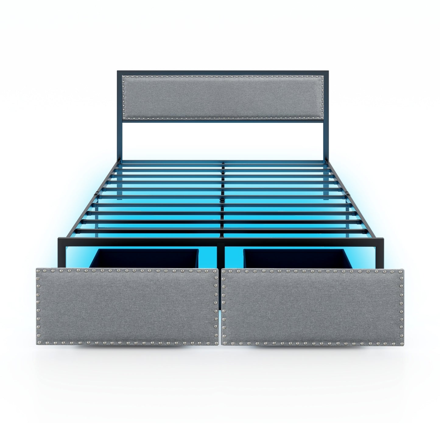 Iseryn Queen Gray Metal Bed Frame Storage with Headboard