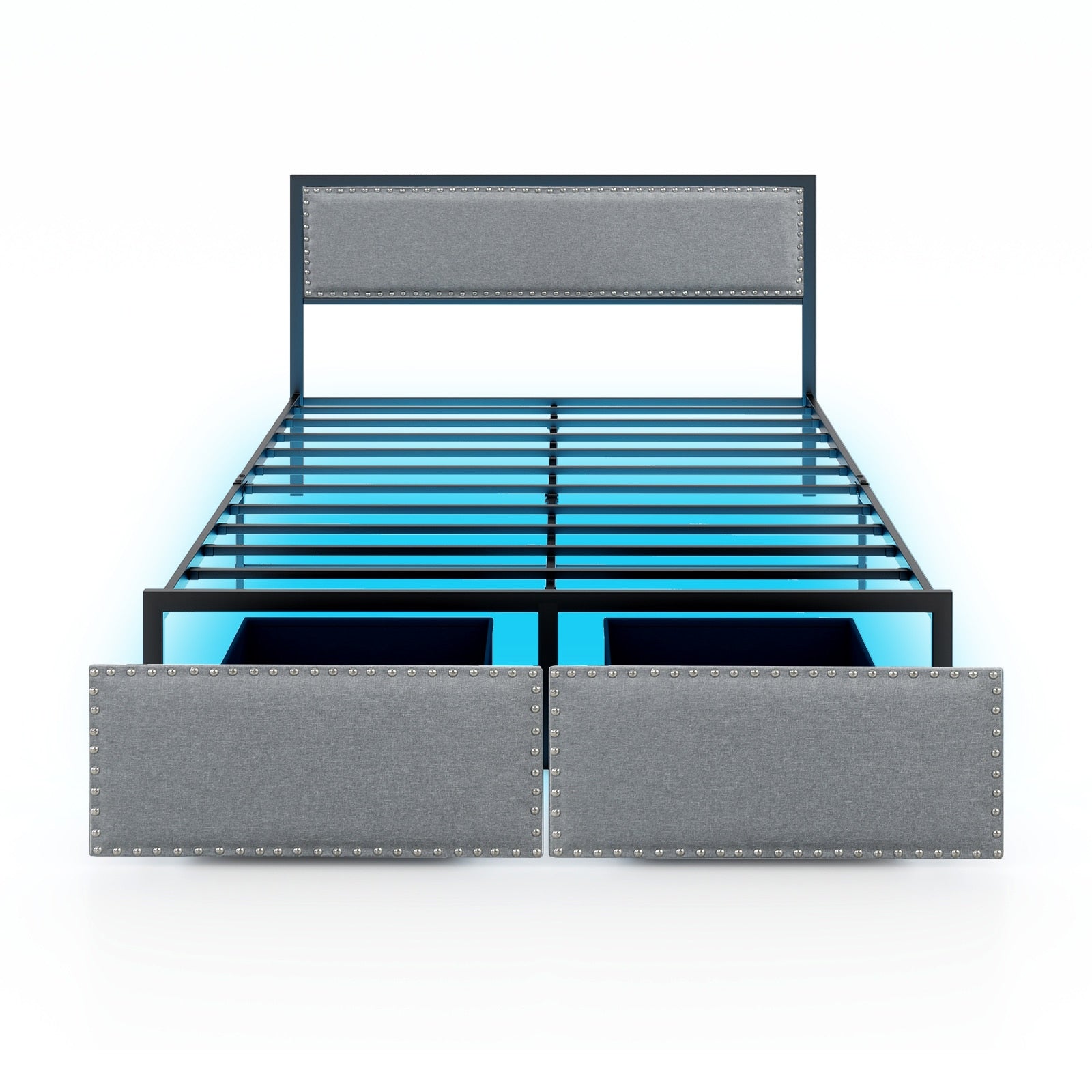 Iseryn Queen Gray Metal Bed Frame Storage with Headboard