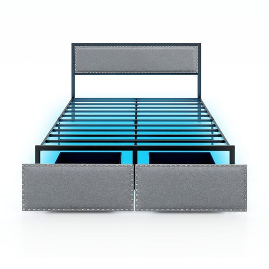 Iseryn Queen Gray Metal Bed Frame Storage with Headboard