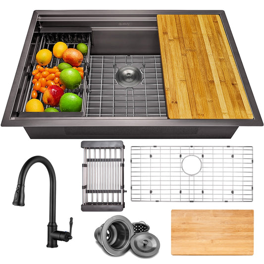 AKDY Undermount 32-in x 18-in Stainless steel Single bowl Workstation Kitchen Sink All-in-One Kit