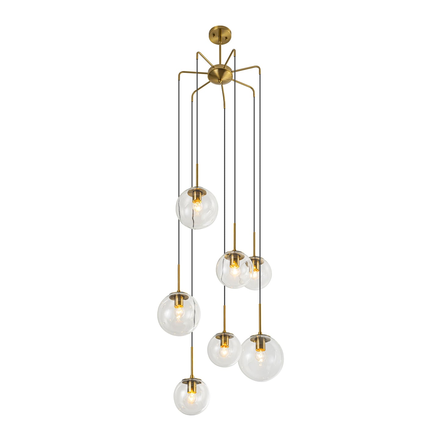 Y'INSP Arie 7 -Light Brushed Gold Mid-century For Use in Bedrooms, Dining Rooms, Foyers, Kitchens, Living Rooms Chandelier