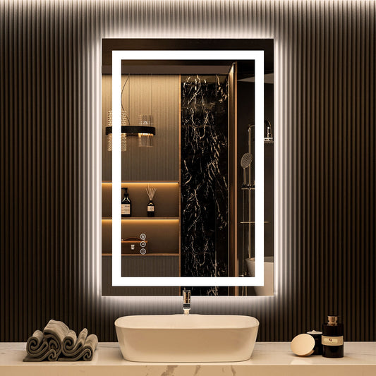 Royal Guard Smart 32-in x 24-in Polished Frameless Rectangle Dimmable LED Lighted Fog Free Bathroom Vanity Mirror ( Silver )